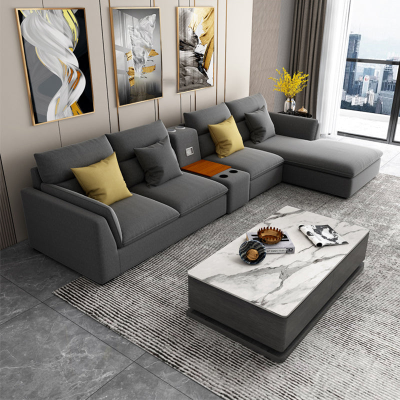 Nordic Faux Leather Stationary Living Room Pillow Top Arm Sofa Chaise