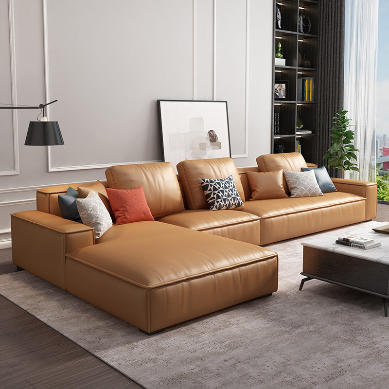 Nordic Stationary Faux Leather Recessed Arm Living Room Sofa Chaise