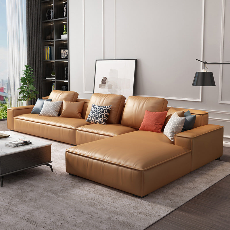 Nordic Stationary Faux Leather Recessed Arm Living Room Sofa Chaise