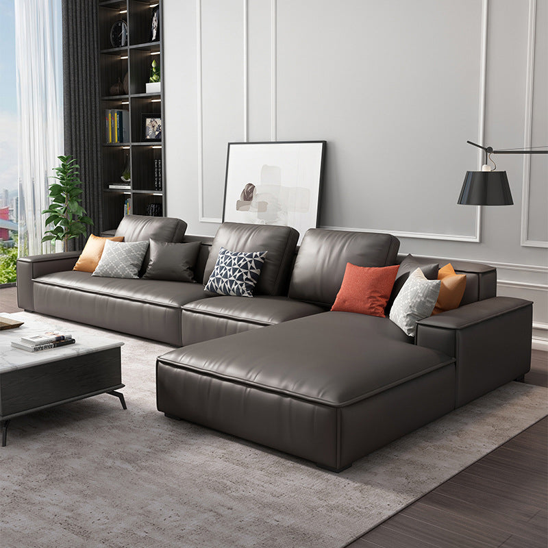 Nordic Stationary Faux Leather Recessed Arm Living Room Sofa Chaise
