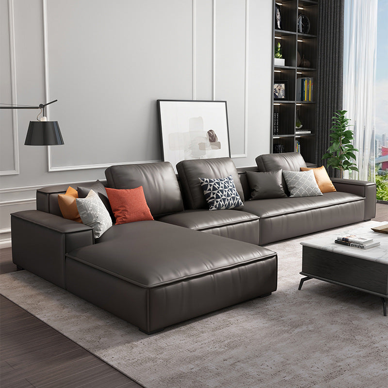 Nordic Stationary Faux Leather Recessed Arm Living Room Sofa Chaise