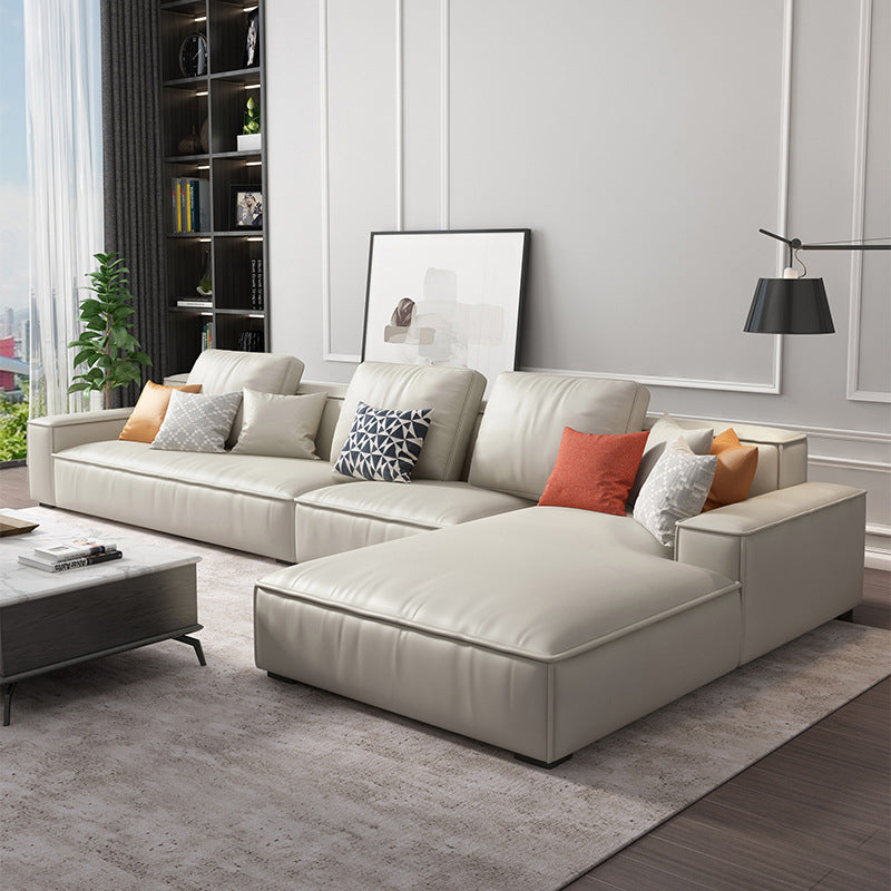 Nordic Stationary Faux Leather Recessed Arm Living Room Sofa Chaise