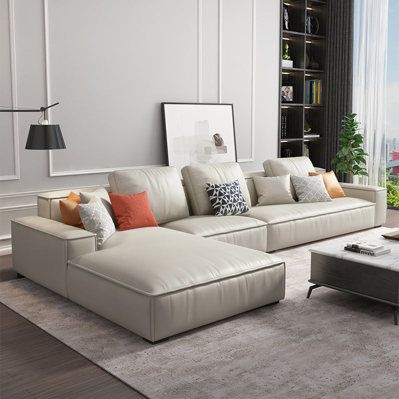 Nordic Stationary Faux Leather Recessed Arm Living Room Sofa Chaise