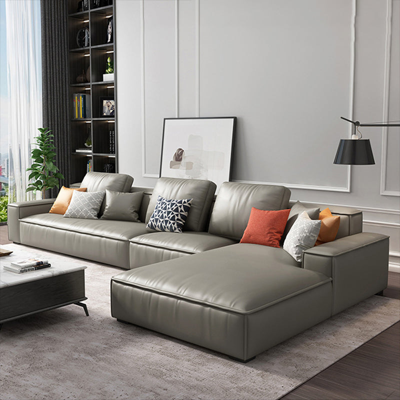 Nordic Stationary Faux Leather Recessed Arm Living Room Sofa Chaise