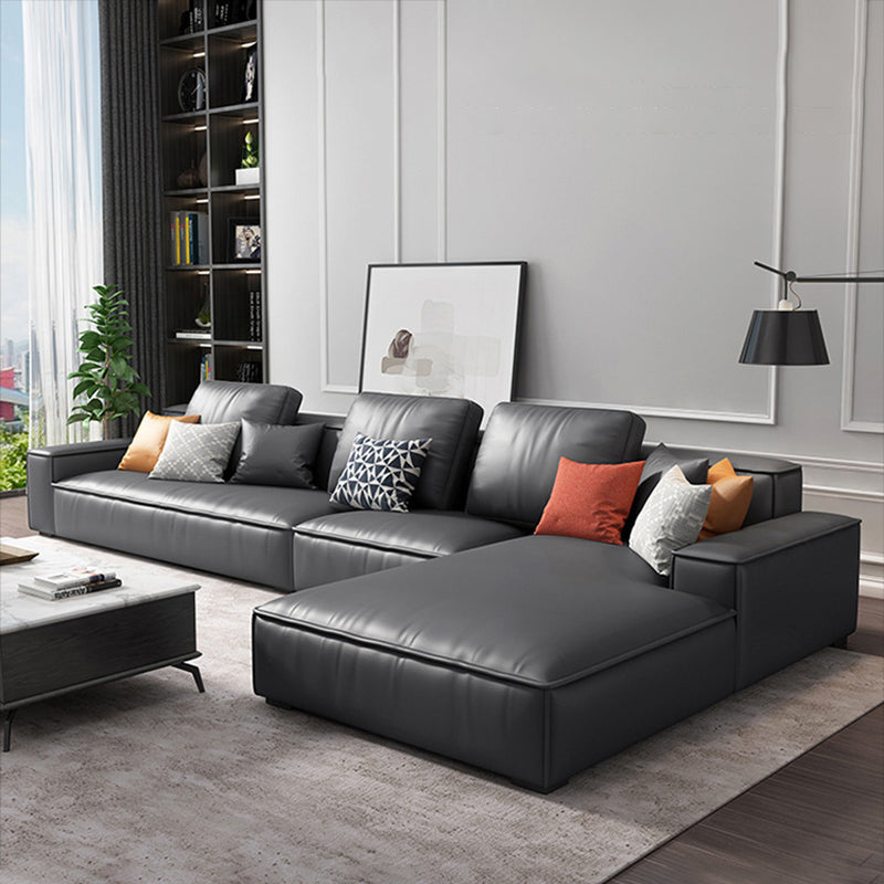 Nordic Stationary Faux Leather Recessed Arm Living Room Sofa Chaise