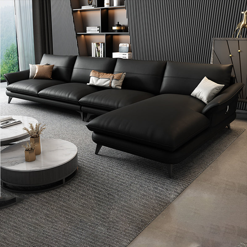 Nordic Stationary Genuine Leather Living Room Flared Arm Sofa Chaise