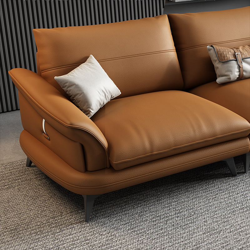 Nordic Stationary Genuine Leather Living Room Flared Arm Sofa Chaise