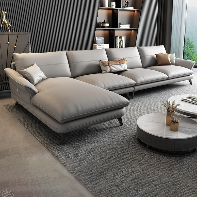 Nordic Stationary Genuine Leather Living Room Flared Arm Sofa Chaise