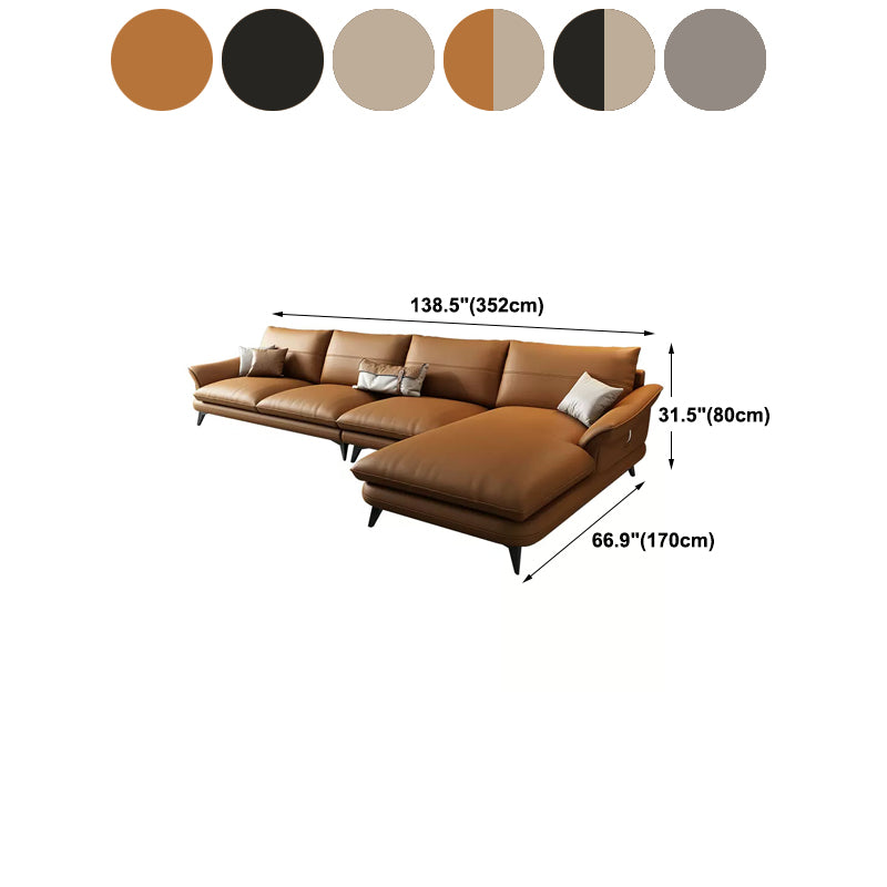 Nordic Stationary Genuine Leather Living Room Flared Arm Sofa Chaise