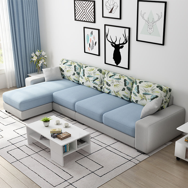 Nordic Assembled Linen Living Room Square Arm Pillows Sofa Chaise