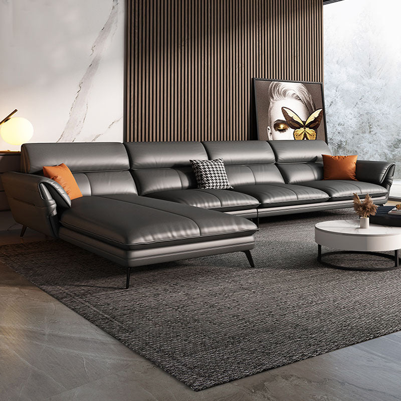 Contemporary Genuine Leather Living Room Pillow Top Arm Seating