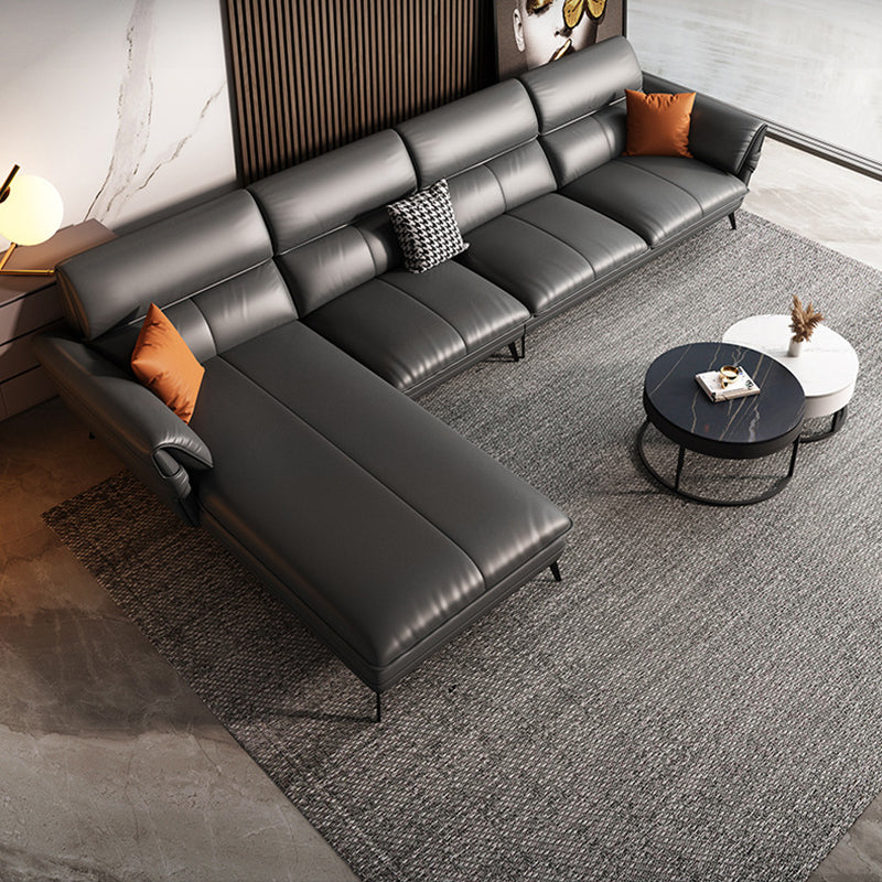 Contemporary Genuine Leather Living Room Pillow Top Arm Seating