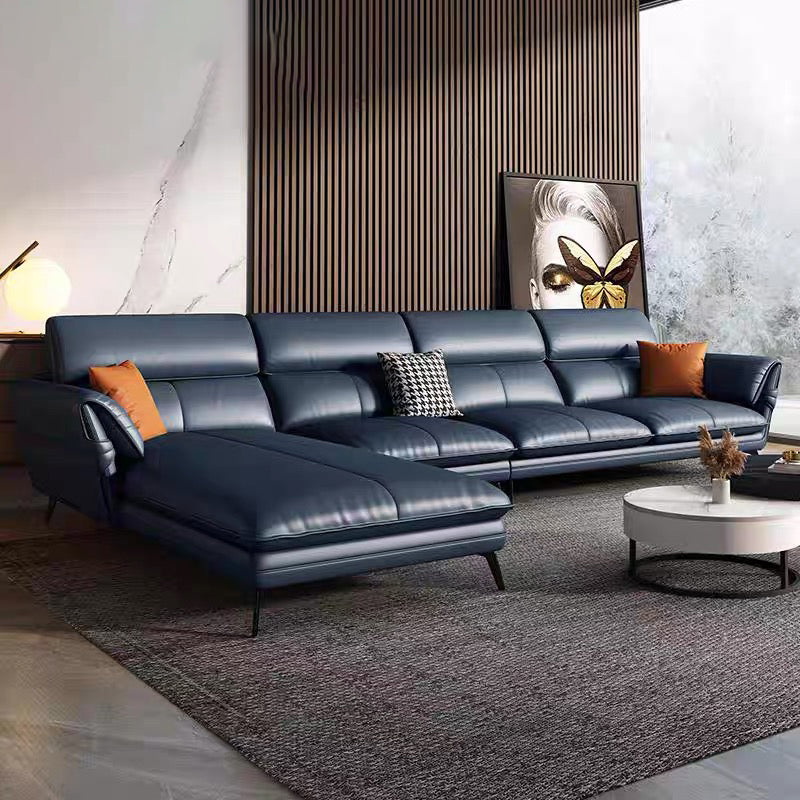 Contemporary Genuine Leather Living Room Pillow Top Arm Seating