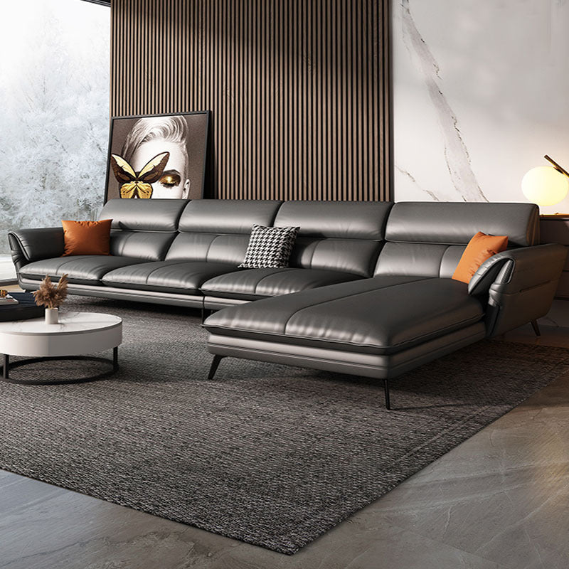 Contemporary Genuine Leather Living Room Pillow Top Arm Seating