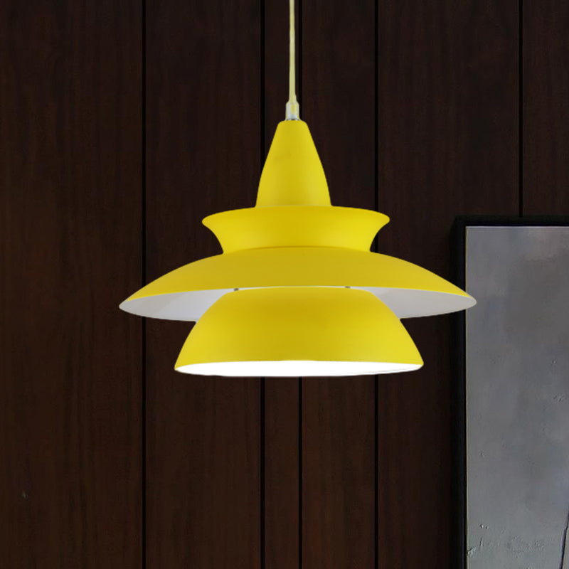 Tiered Hanging Light Fixture Macaron Stylish Aluminum 1 Head Black/White Adjustable Ceiling Lighting for Living Room