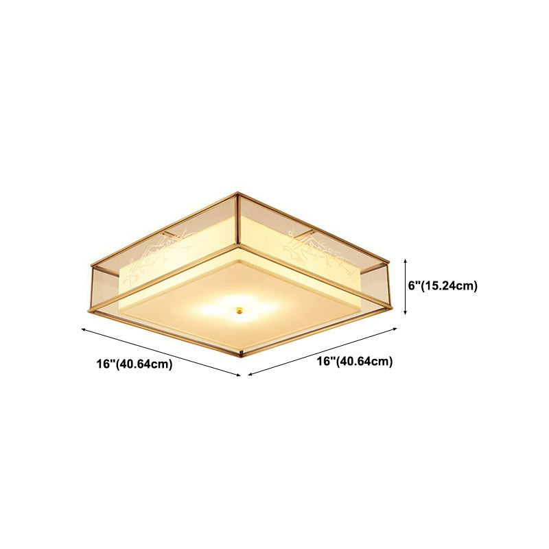 Fabric Square Shape Flush Mount Light Modern 3 Lights Flush Mounted Light Fixture in Gold
