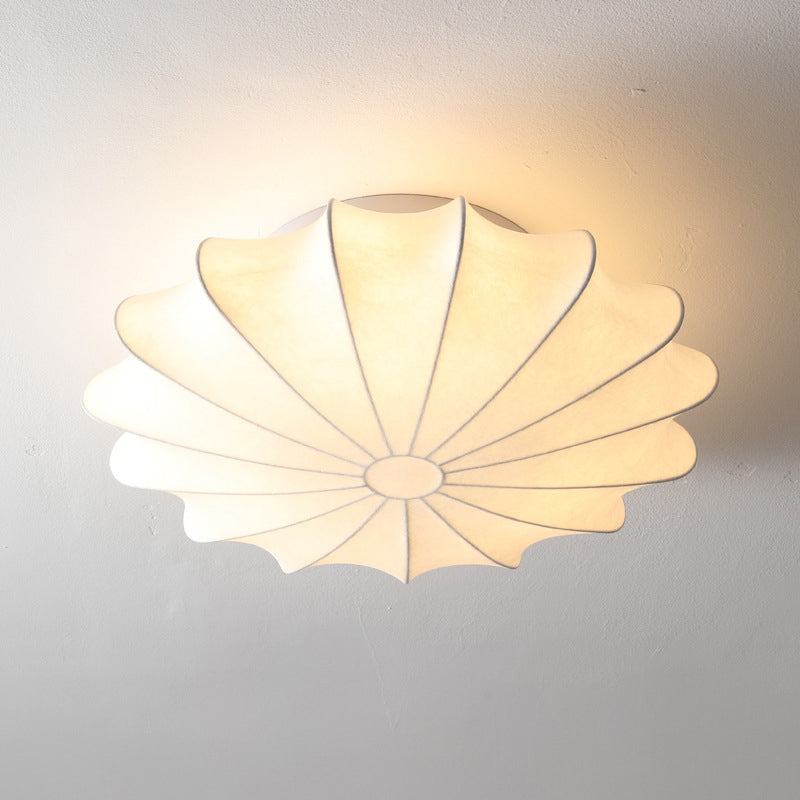 Fabric Lantern Shape Flush Mount Light Modern 1 Light Flush Mounted Light Fixture in White