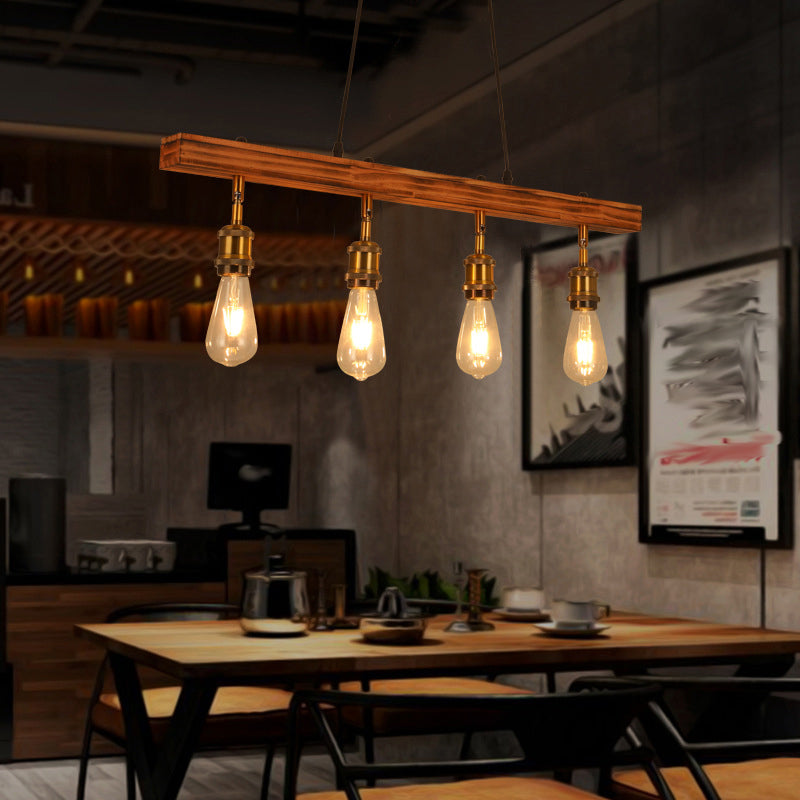 Industrial Ship Shape Island Lighting Wood Multiple-Light Island Pendant