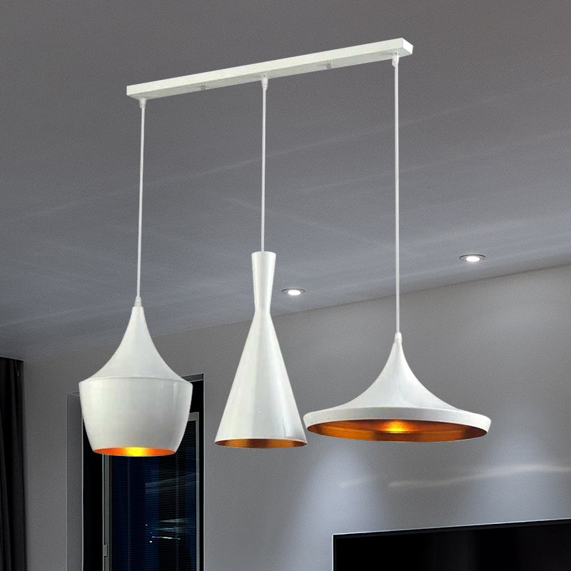 Metal Cone/Saucer/Urn Pendant Light Industrial Black/White/Gold Hanging Light with Linear/Round Canopy