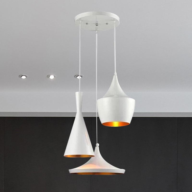 Metal Cone/Saucer/Urn Pendant Light Industrial Black/White/Gold Hanging Light with Linear/Round Canopy