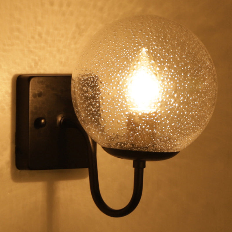 Industrial Glass Wall Light Globe 9.5" High Wall Sconce in Black for Bedroom