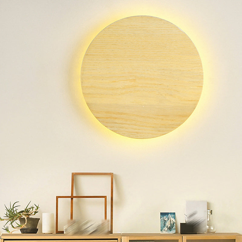 Nordic Style Wood Wall Light Round Shape 1 Light LED Wall Sconce for Bedroom