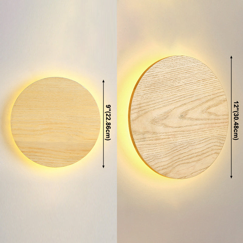 Nordic Style Wood Wall Light Round Shape 1 Light LED Wall Sconce for Bedroom