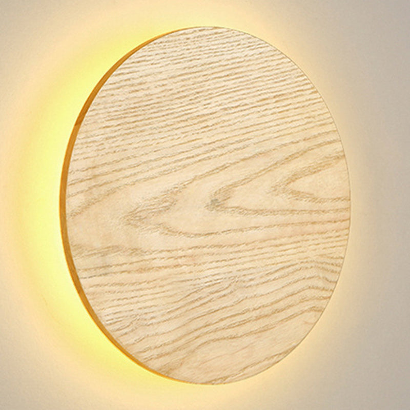 Nordic Style Wood Wall Light Round Shape 1 Light LED Wall Sconce for Bedroom