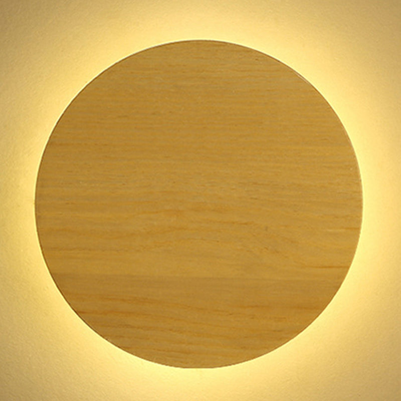 Nordic Style Wood Wall Light Round Shape 1 Light LED Wall Sconce for Bedroom