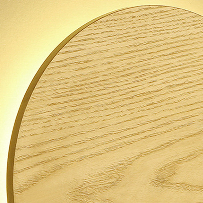 Nordic Style Wood Wall Light Round Shape 1 Light LED Wall Sconce for Bedroom