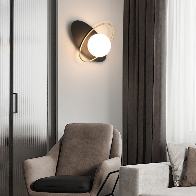 Modern Metal Wall Light Globe 1 Light Wall Sconce with Glass for Bedroom