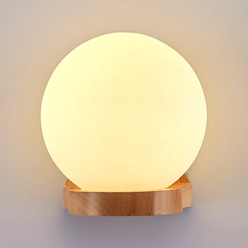 Nordic Wood Wall Light Globe 5.5" Wide Wall Sconce with White Glass for Bedroom