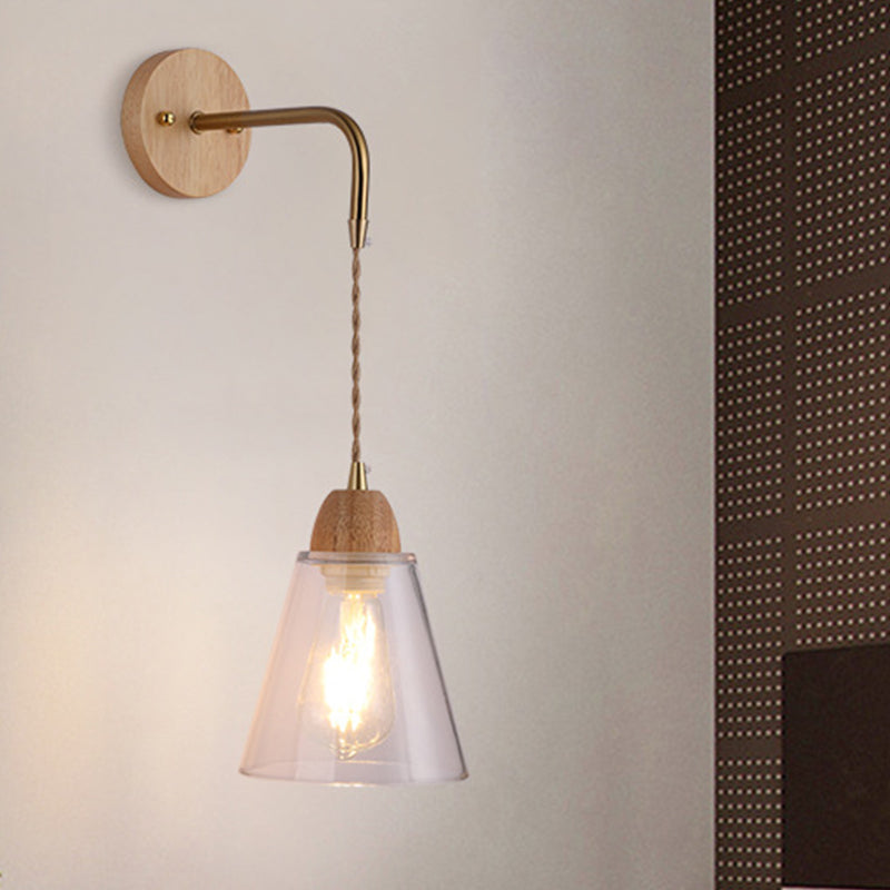Modern Glass Wall Light Geometric Shape Wall Sconce with Wood for Living Room