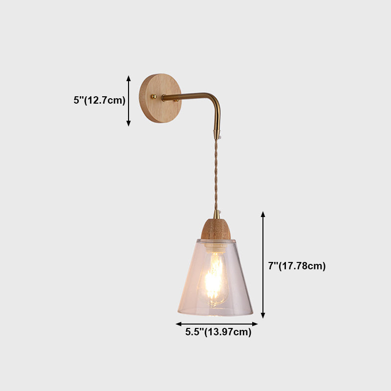 Modern Glass Wall Light Geometric Shape Wall Sconce with Wood for Living Room