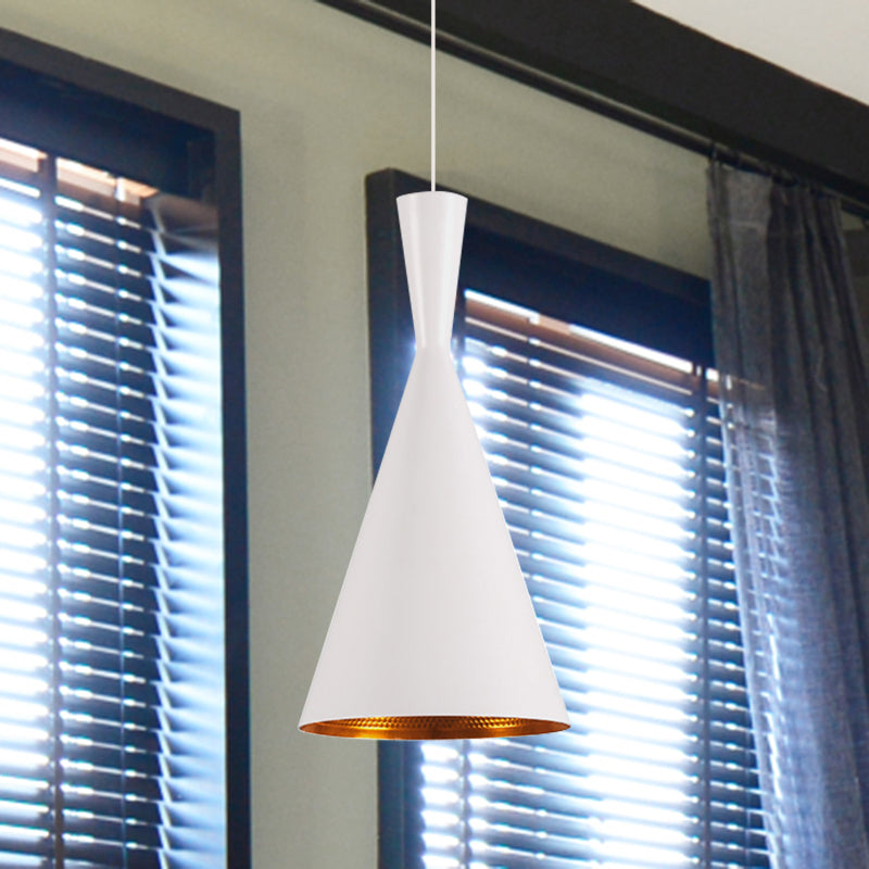 Metal Cone/Saucer/Urn Pendant Light Industrial Black/White/Gold Hanging Light with Linear/Round Canopy