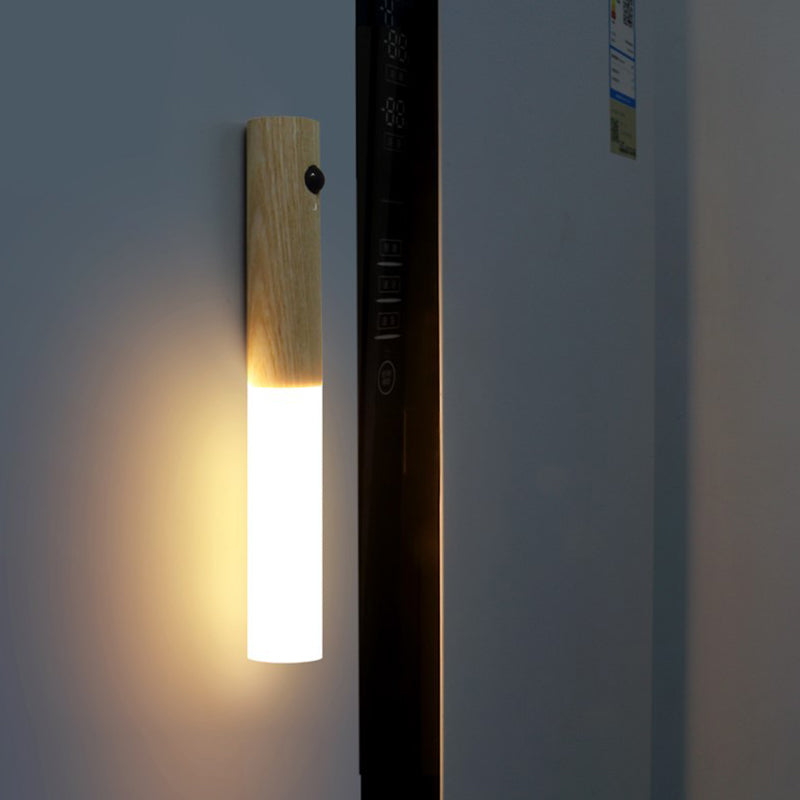 Wood Cylinder Wall Sconce Lighting Modern Style 1 Light Wall Lamps