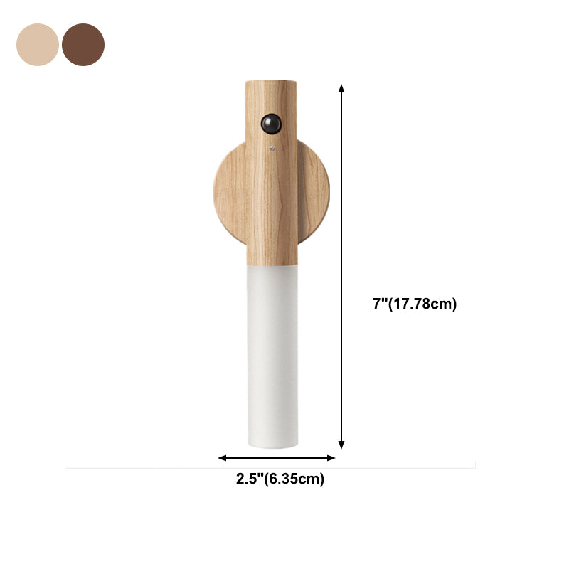 Wood Cylinder Wall Sconce Lighting Modern Style 1 Light Wall Lamps