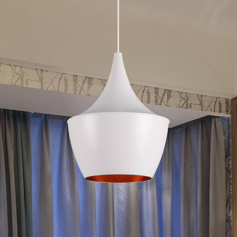 Metal Cone/Saucer/Urn Pendant Light Industrial Black/White/Gold Hanging Light with Linear/Round Canopy