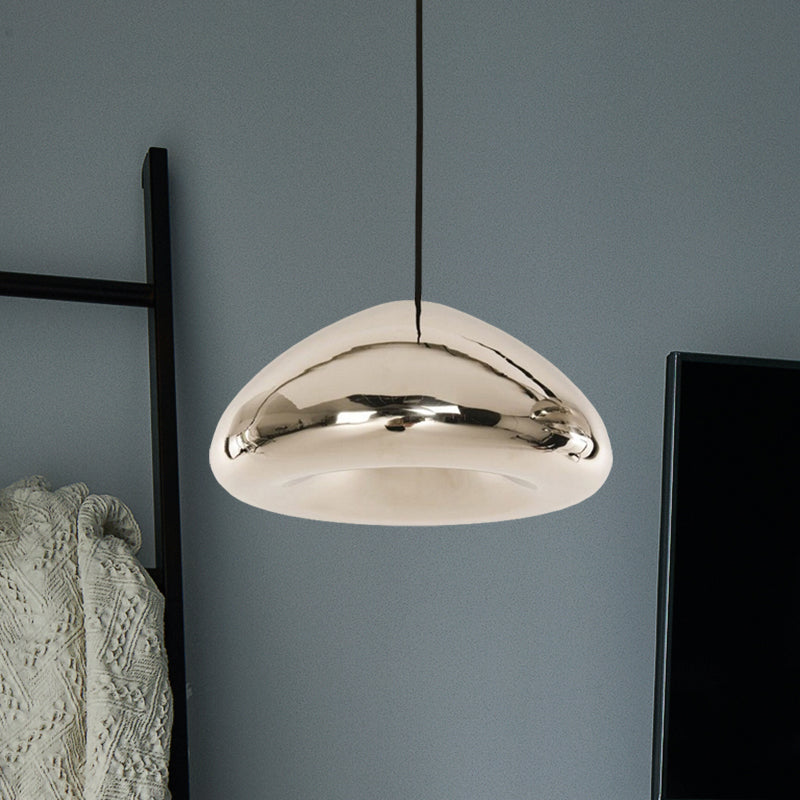 7"/12"W Recessed Shape Pendant Lighting Post-Modern Glass 1 Light Sliver/Gold/Rose Gold Hanging Light