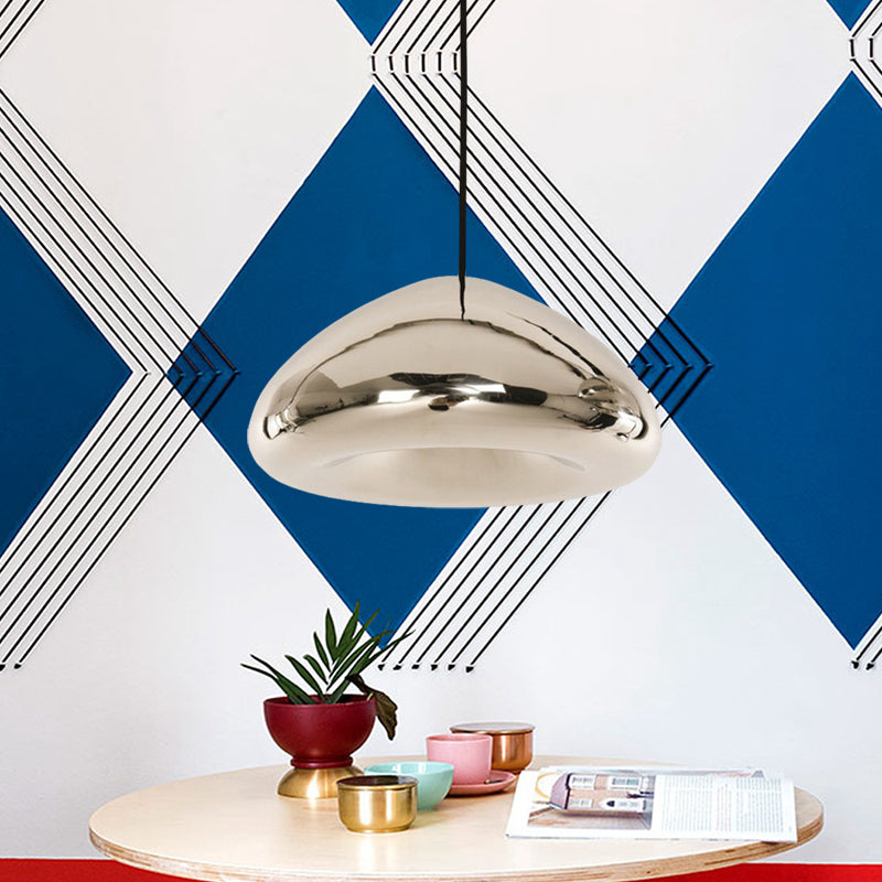 7"/12"W Recessed Shape Pendant Lighting Post-Modern Glass 1 Light Sliver/Gold/Rose Gold Hanging Light