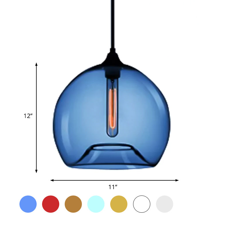 Glass Ball Shade Suspension Light in Modern Style1 Light Red/Brown/Blue Hanging Ceiling Light