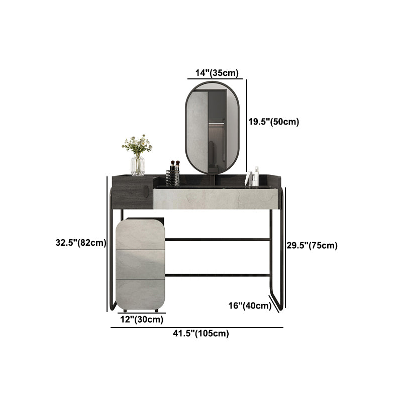 Contemporary Glass Vanity Makeup Dressing Table Set with Mirror & Stool - 32.38" H