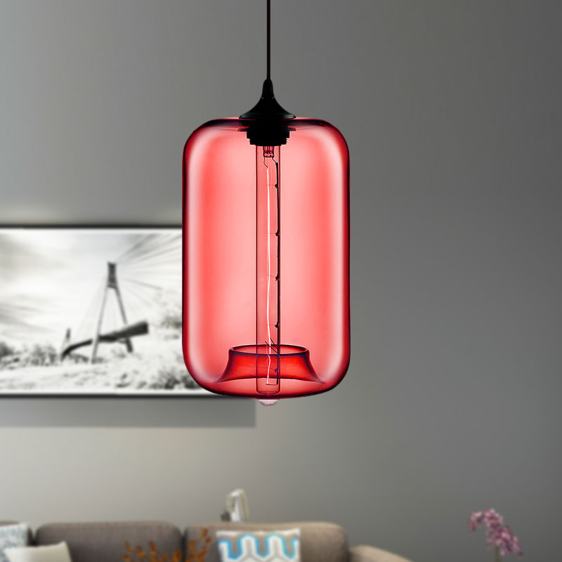 1 lampe à suspension légère avec nuage de bouteille en verre rouge / brun / bleu