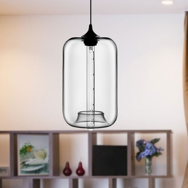 1 lampe à suspension légère avec nuage de bouteille en verre rouge / brun / bleu