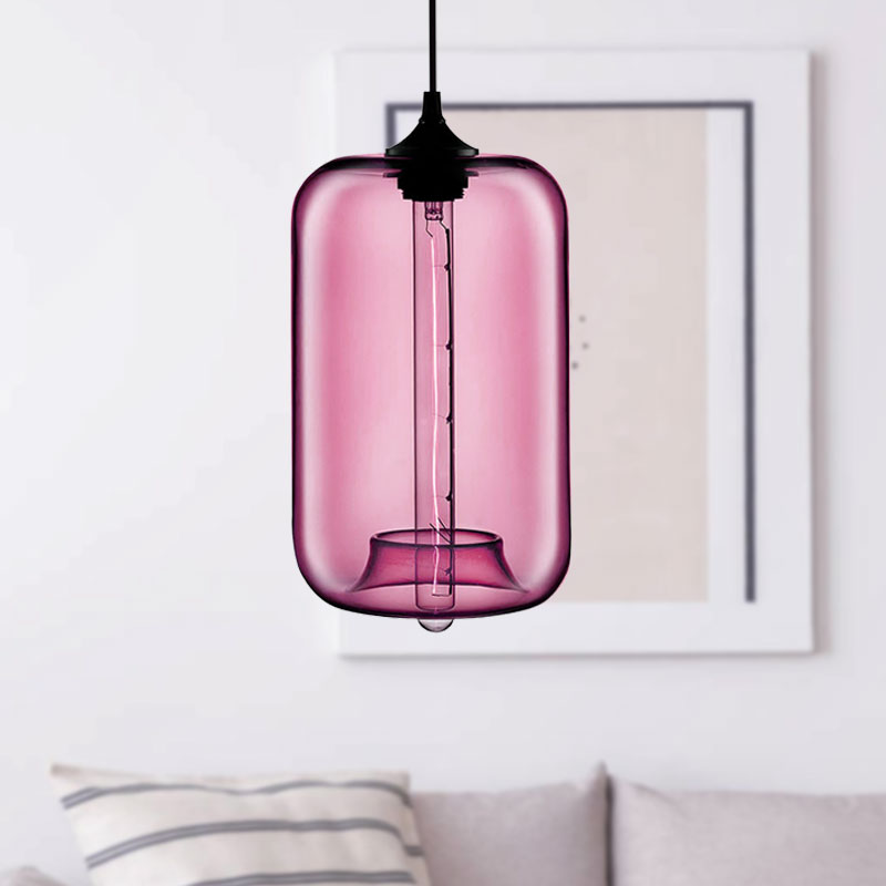 1 lampe à suspension légère avec nuage de bouteille en verre rouge / brun / bleu