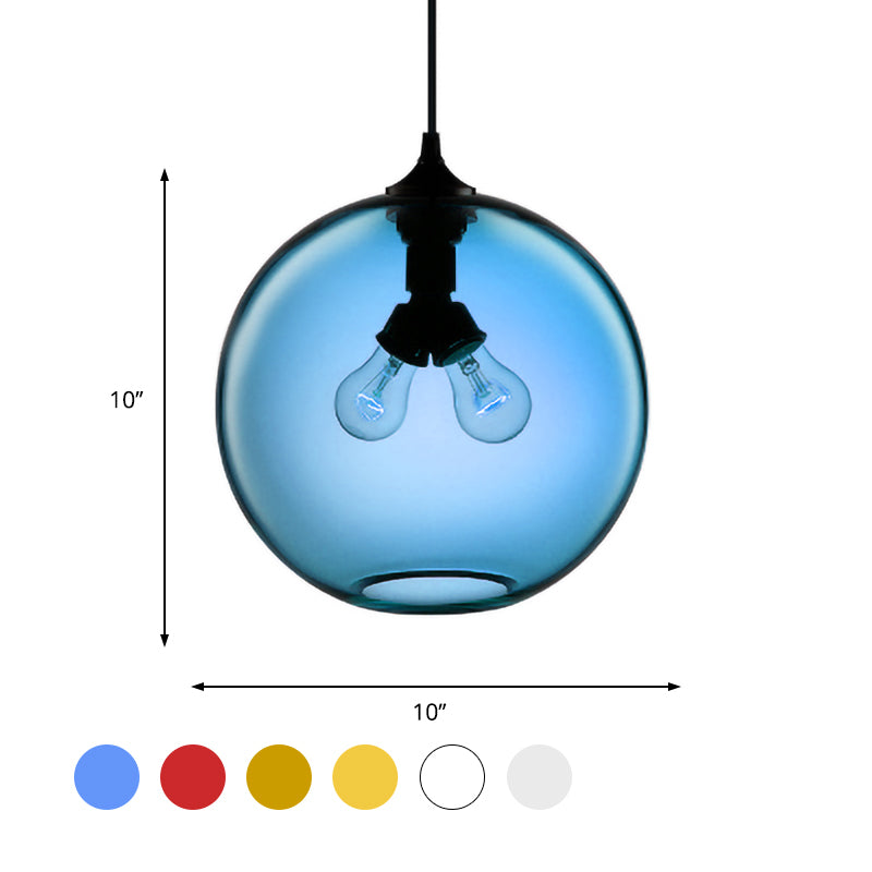 Globe Ceiling Pendant Light Modern Glass 2 Lights Red/Brown/Clear Hanging Ceiling Light