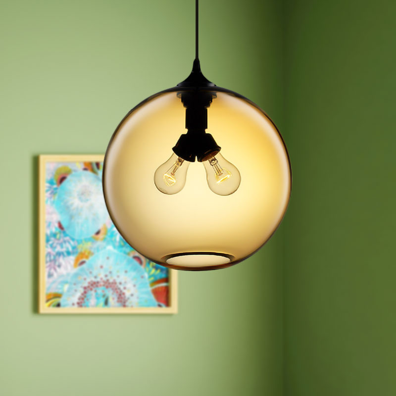 Globe Ceiling Pendant Light Modern Glass 2 Lights Red/Brown/Clear Hanging Ceiling Light