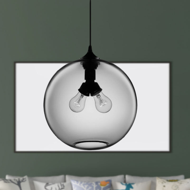 Globe Ceiling Pendant Light Modern Glass 2 Lights Red/Brown/Clear Hanging Ceiling Light
