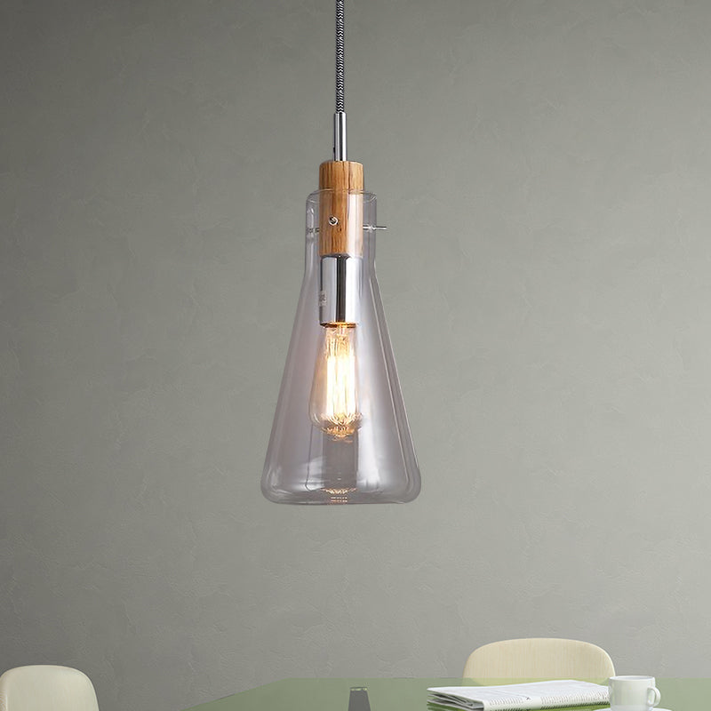Klares Glas Ellipsoid/Kegel/Flaschenform Anhänger Leicht moderne 1 hängende Deckenlampe in poliertem Chrom