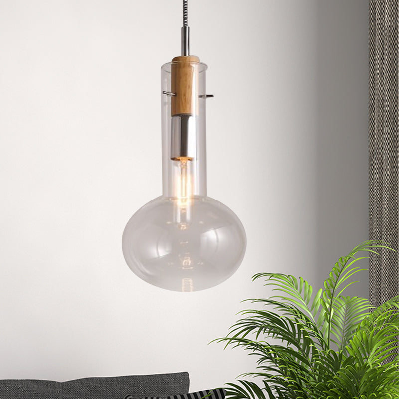 Klares Glas Ellipsoid/Kegel/Flaschenform Anhänger Leicht moderne 1 hängende Deckenlampe in poliertem Chrom